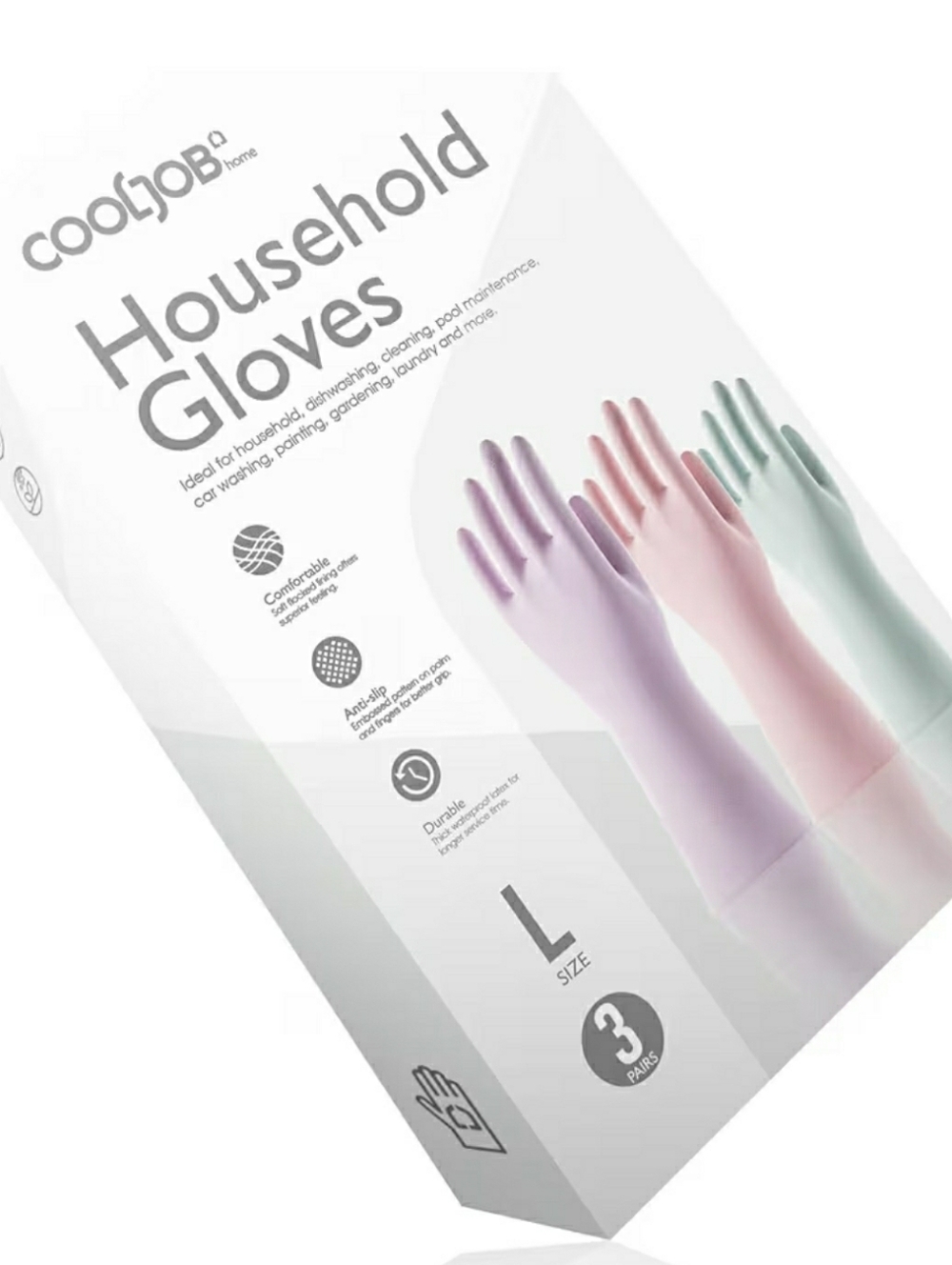 3 PR COOL JOB HOUSEHOLD CLEANING GLOVES COTTON IN- Pastel Purple, Pink & Mint